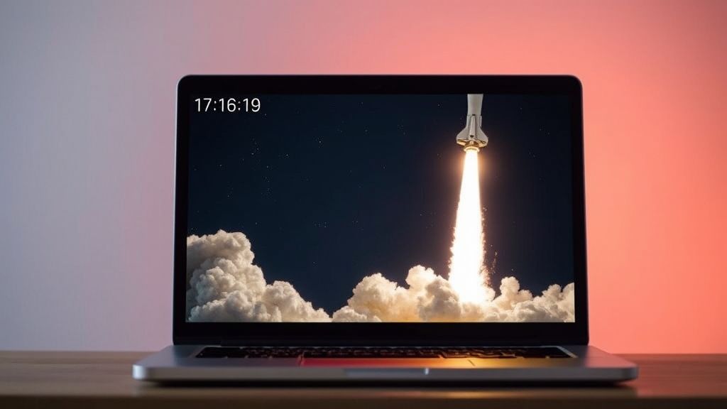 Launching Space Rocket From Laptop Screen