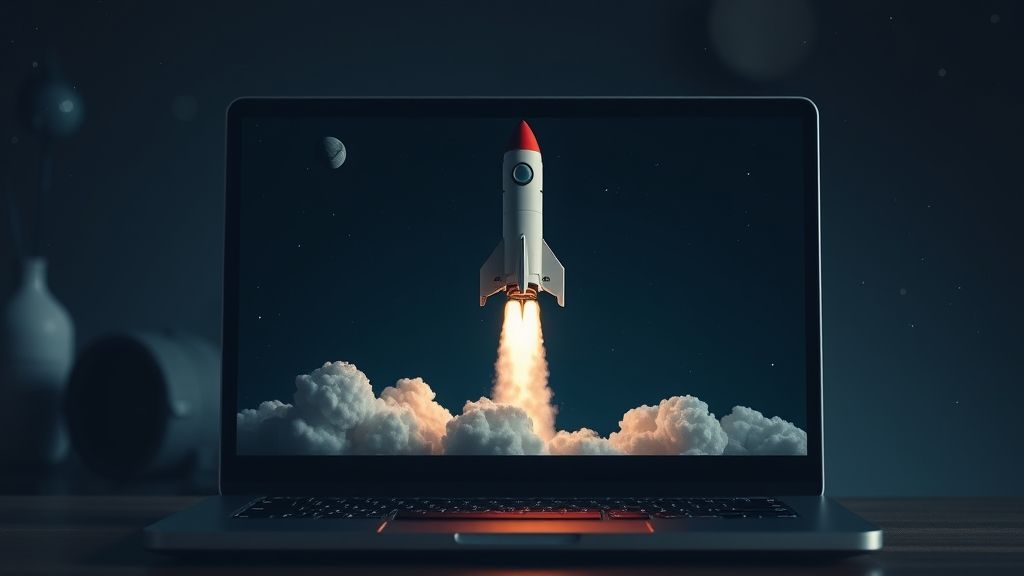 Launching Space Rocket From Laptop Screen