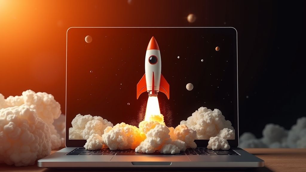 Launching Space Rocket From Laptop Screen