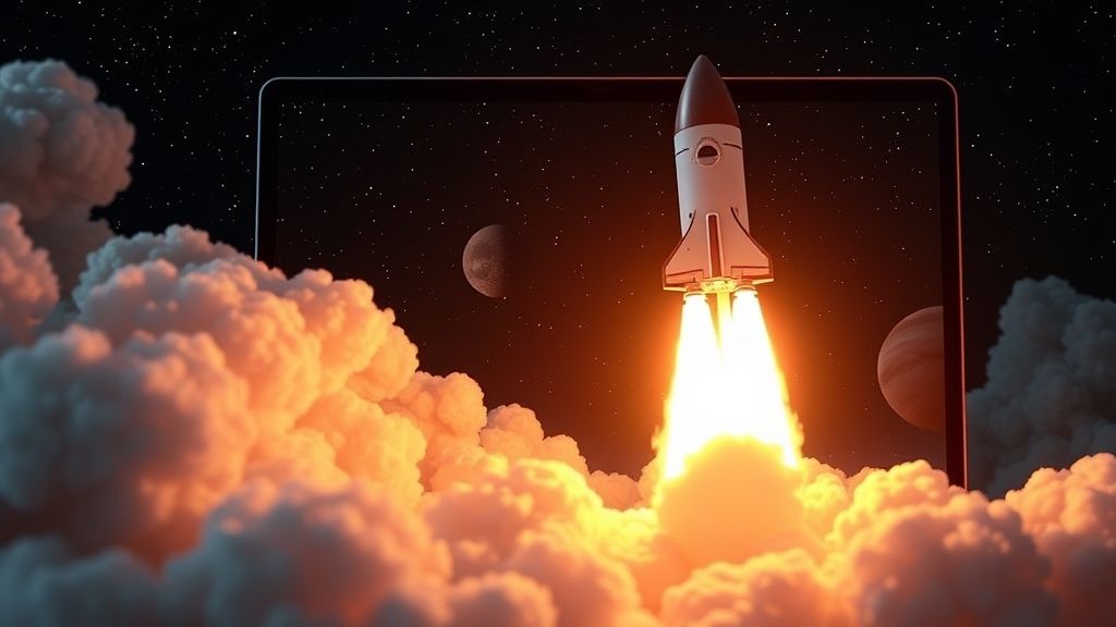 Launching Space Rocket From Laptop Screen