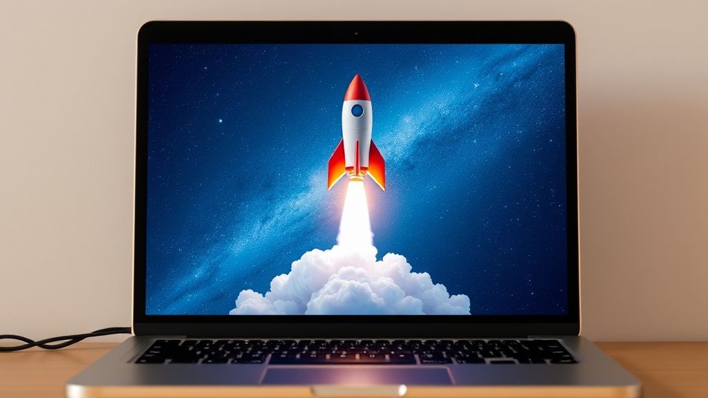 Launching Space Rocket From Laptop Screen