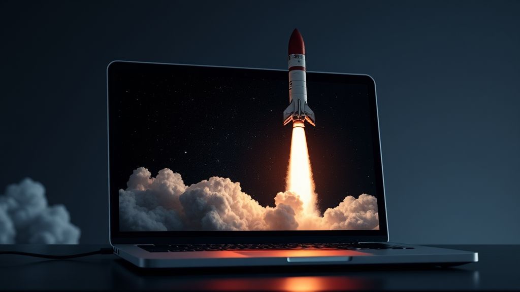 Launching Space Rocket From Laptop Screen