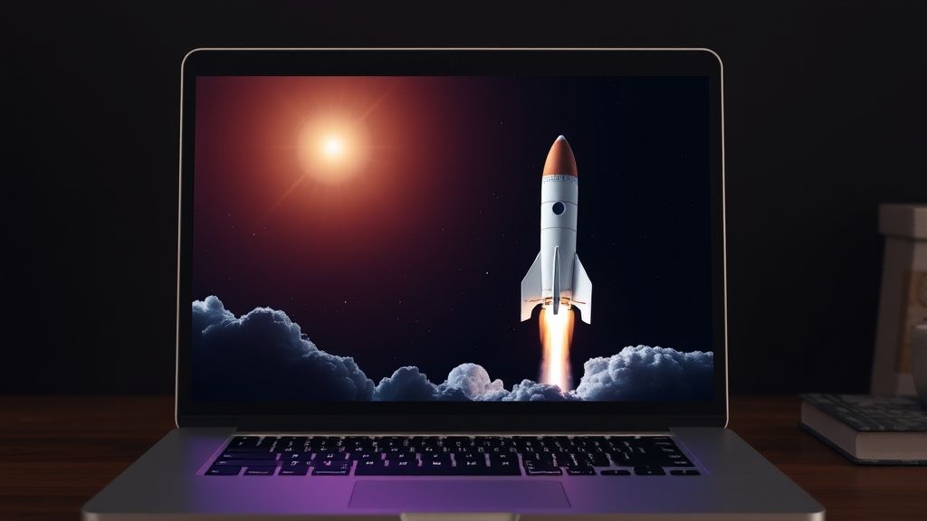 Launching Space Rocket From Laptop Screen