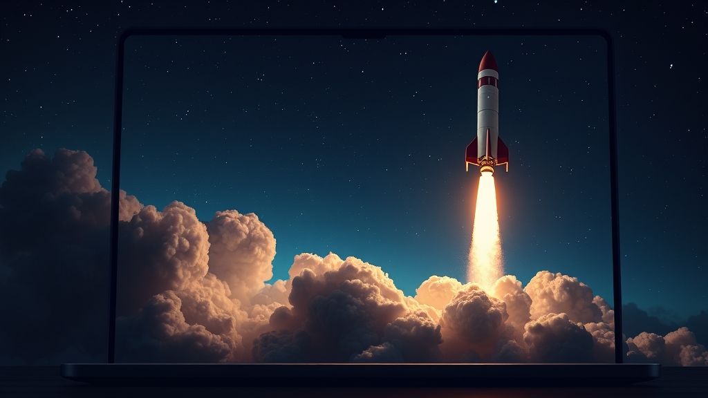 Launching Space Rocket From Laptop Screen