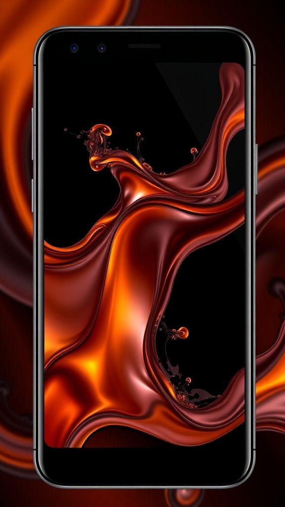 Create an portrait wallpaper with a liquid launcher black liquid theme. Modern and contemporary, any color, and a variety of variations. Include an attractive 3D element that won't bore users. Do not use the phone display on this wallpaper