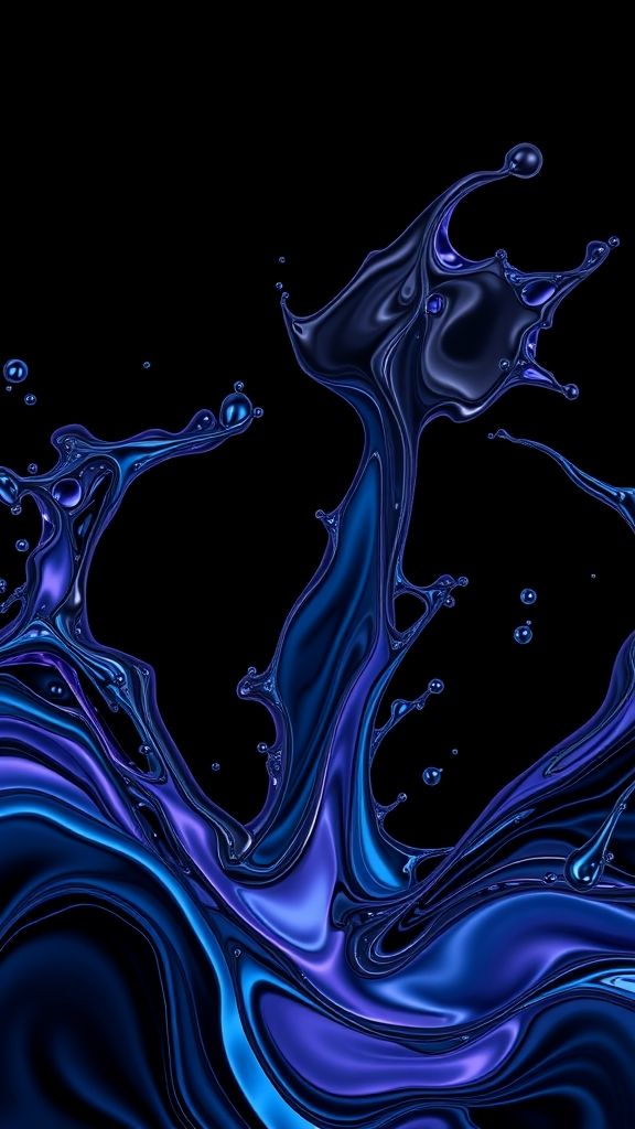 Create an portrait wallpaper with a liquid launcher black liquid theme. Modern and contemporary, any color, and a variety of variations. Include an attractive 3D element that won't bore users. Do not use the phone display on this wallpaper