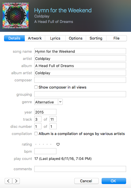 ID3 tag metadata in iTunes