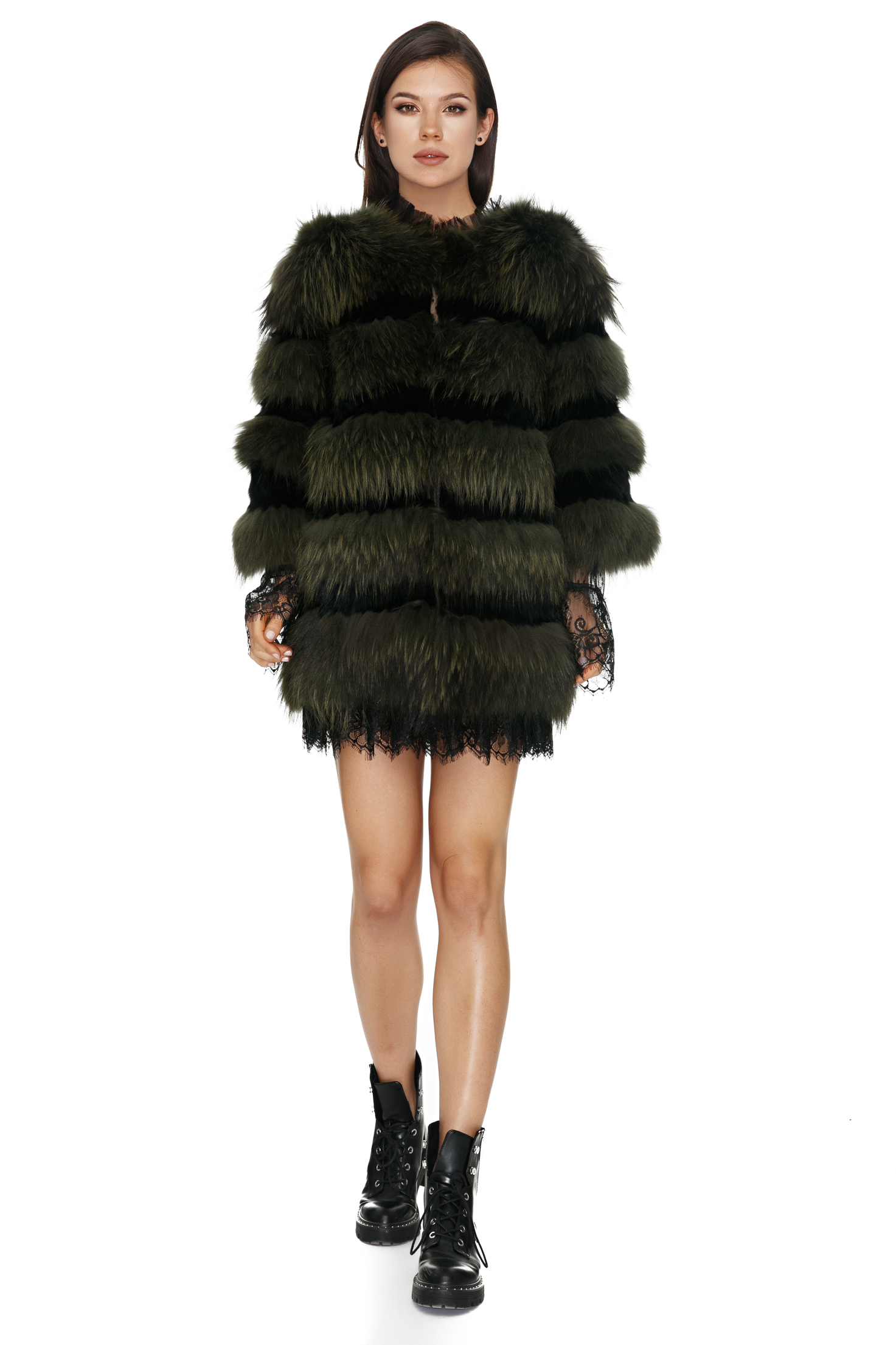 Khaki fox fur coat Veromilano