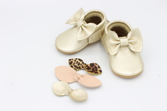 Champagne Bow Mocs & 3 Pack of Headbands
