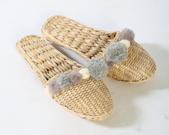 Charcoal Gray Pom Pom Slippers