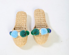 Ship Wreak Teal Pom Pom Slippers