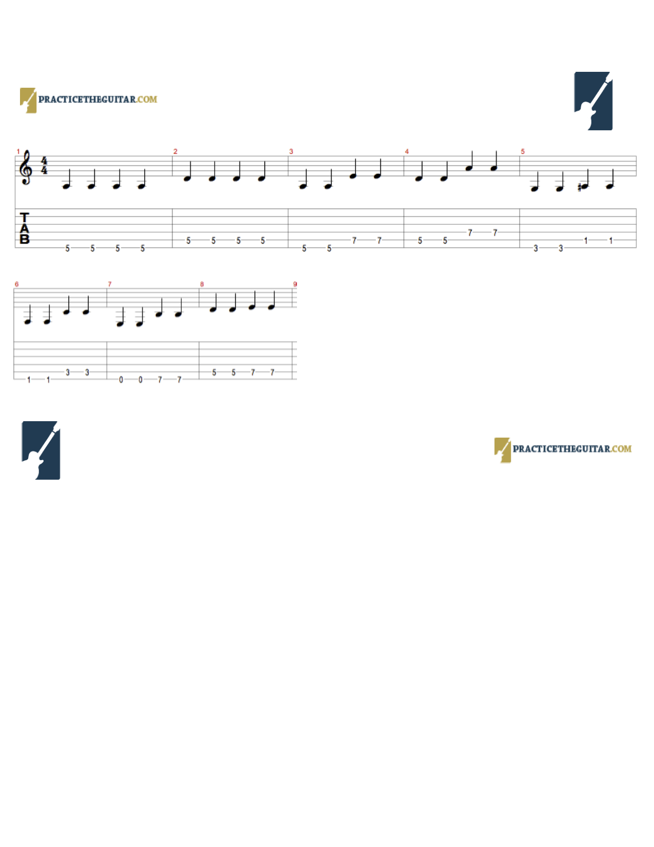 PracticeTheGuitar.com- Quarter Note Exercise