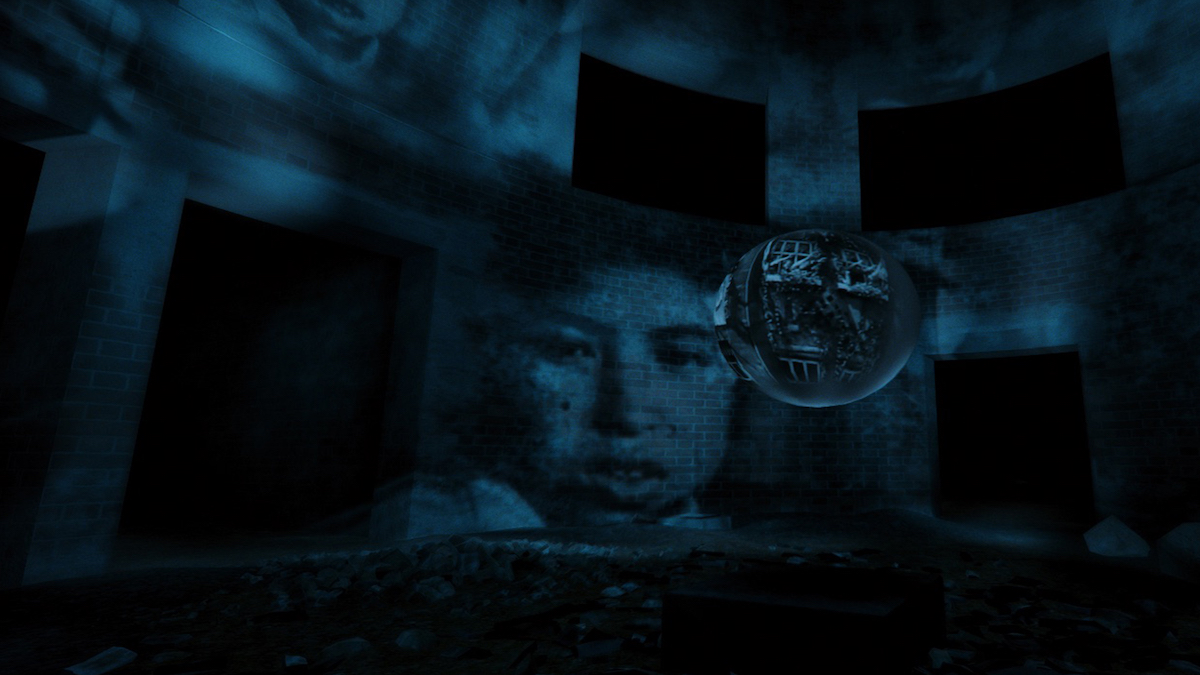 "Survivor testimonial projected on the burned out walls of the Hiroshima Dome." From The Day the World Changed. Photo credit: Tomorrow Never Knows.