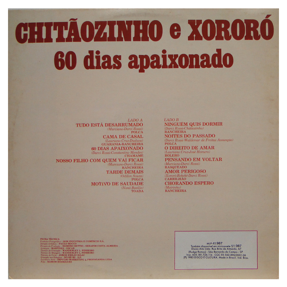 Chitãozinho & Xororó – 60 Dias Apaixonado (1998, CD) - Discogs