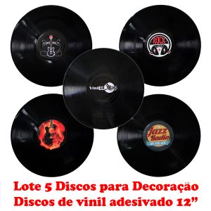 Disco Adesivado para Decoração - Lote com 5 Discos Vinil Lp 12"