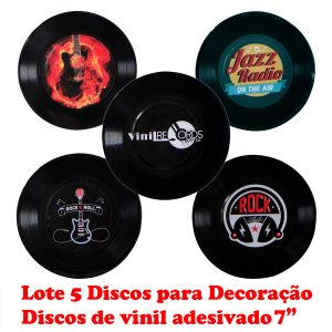 Disco Adesivado para Decoração - Lote com 5 Discos Compacto 7"