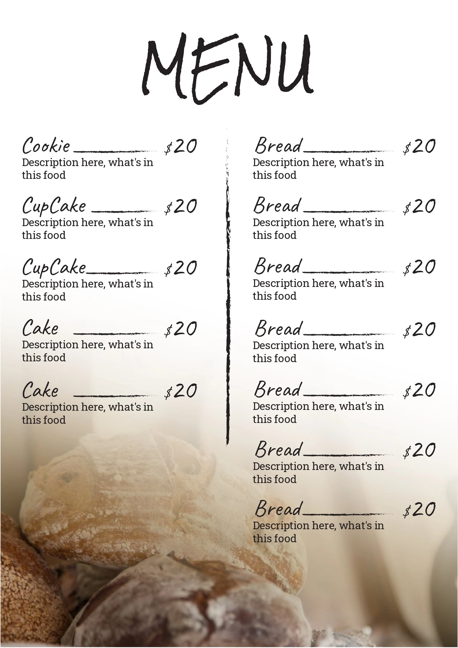 Price Lists & Menus Price List A4