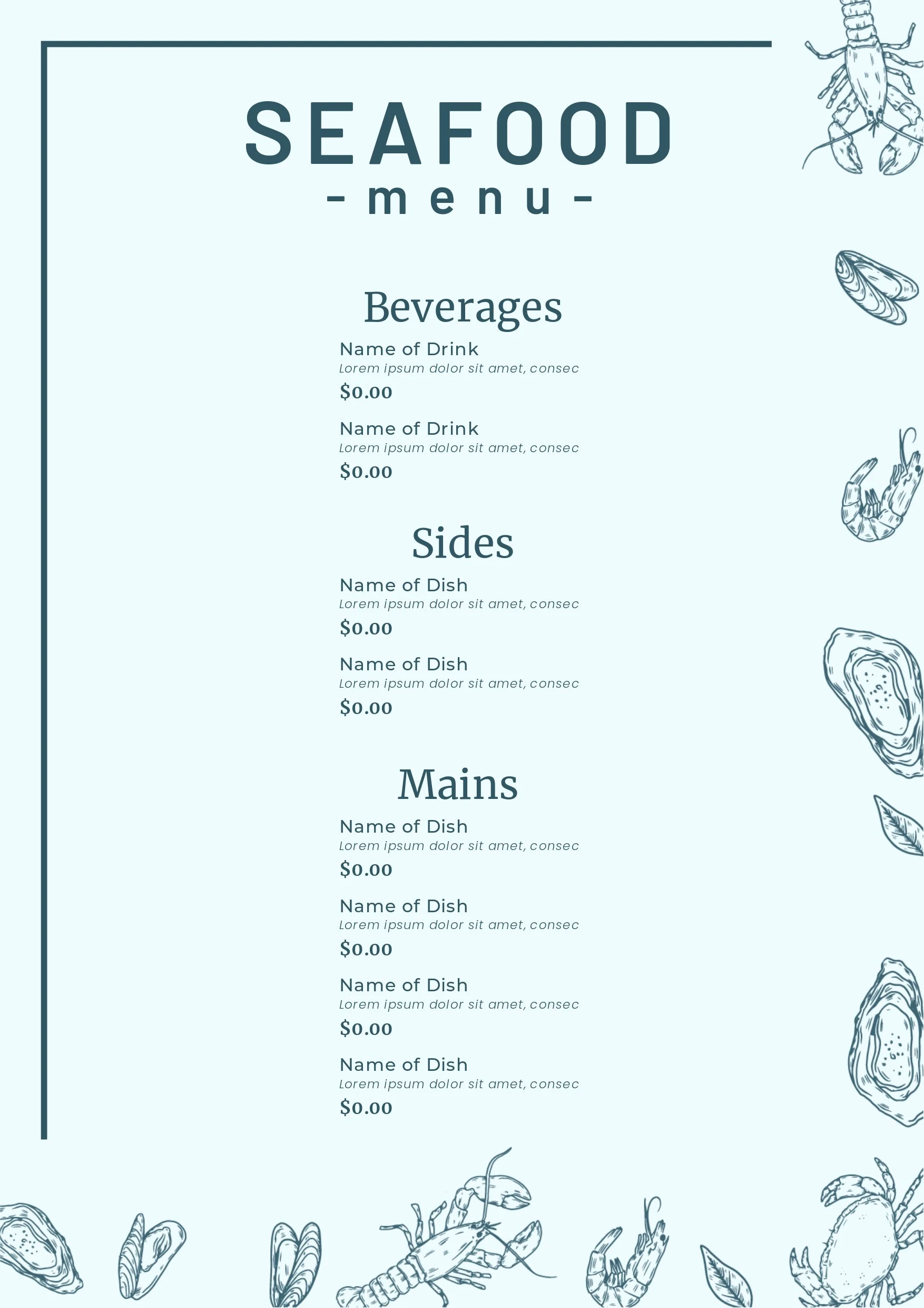 Price Lists & Menus Price List A4