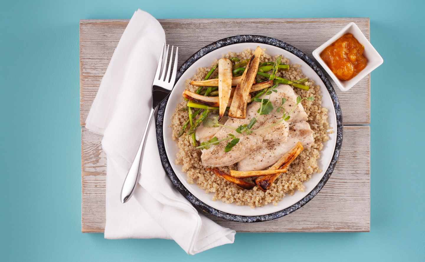 Chai Poached Haddock with Quinoa