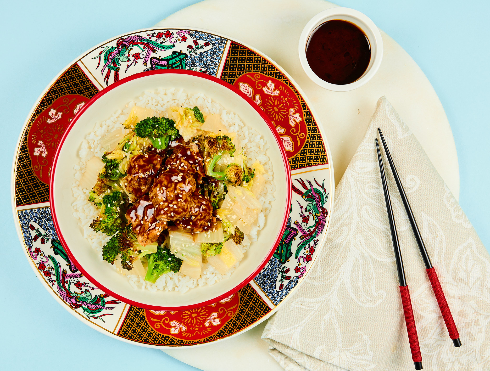 Sesame Chicken Balls with Hoisin Sesame Sauce