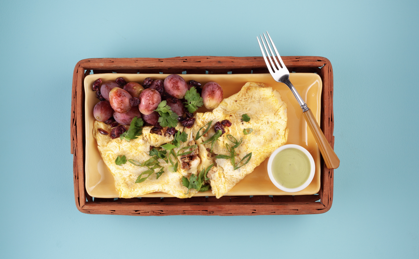 Tempeh Cheddar Omelette with Avocado Cream