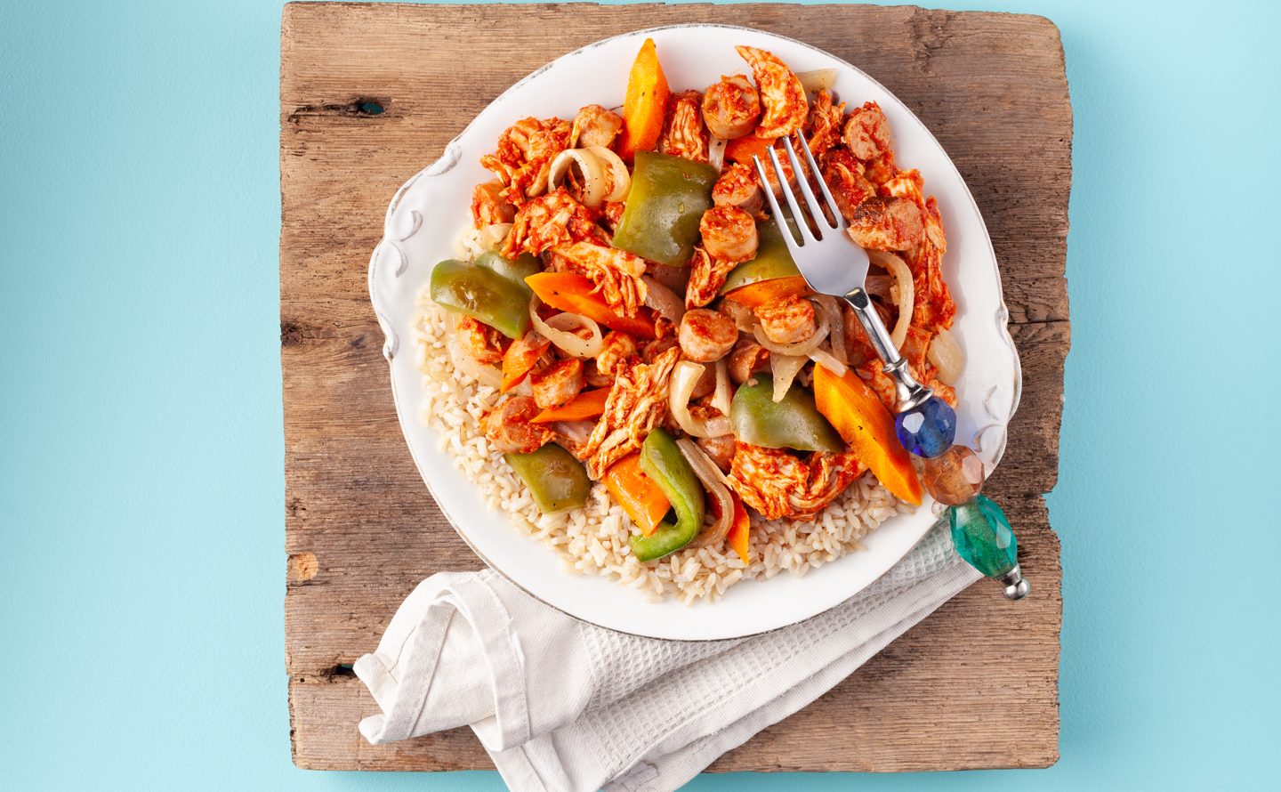 Chicken and Turkey Sausage Jambalaya with Brown Rice