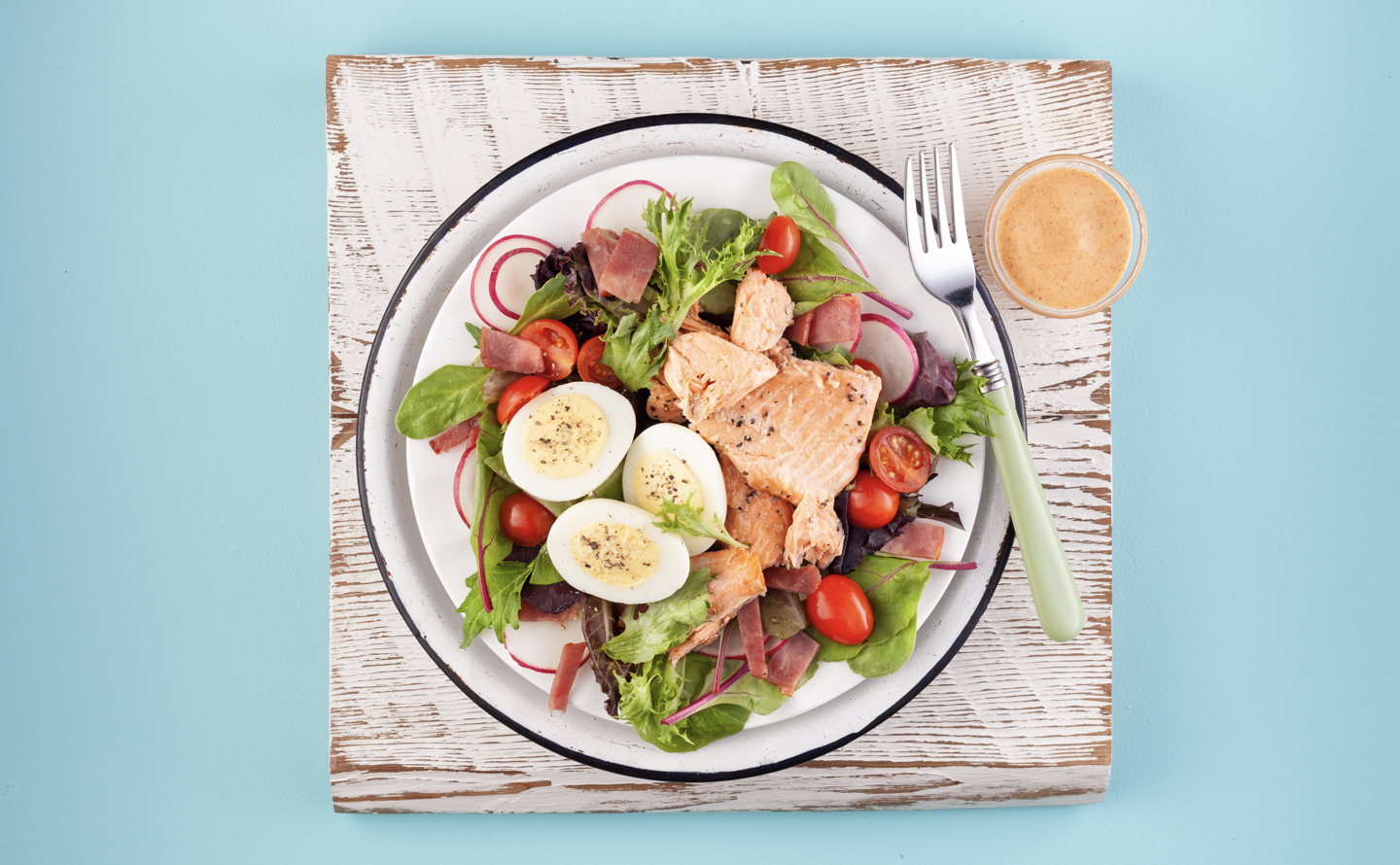 Salmon Cobb Spinach Salad with Ranch Dressing