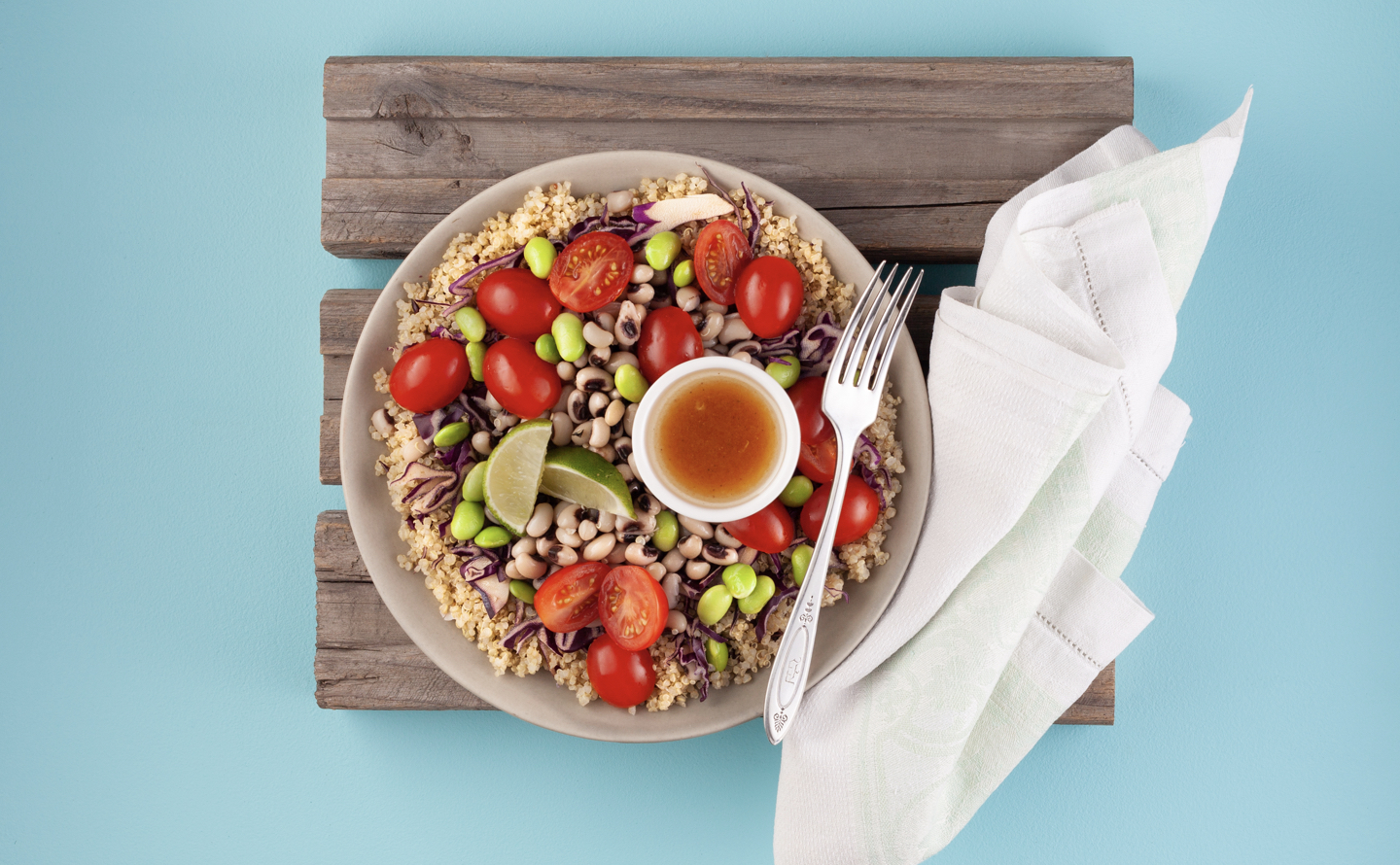 Black Eyed Pea and Quinoa Power Bowl with Maple Miso Dressing