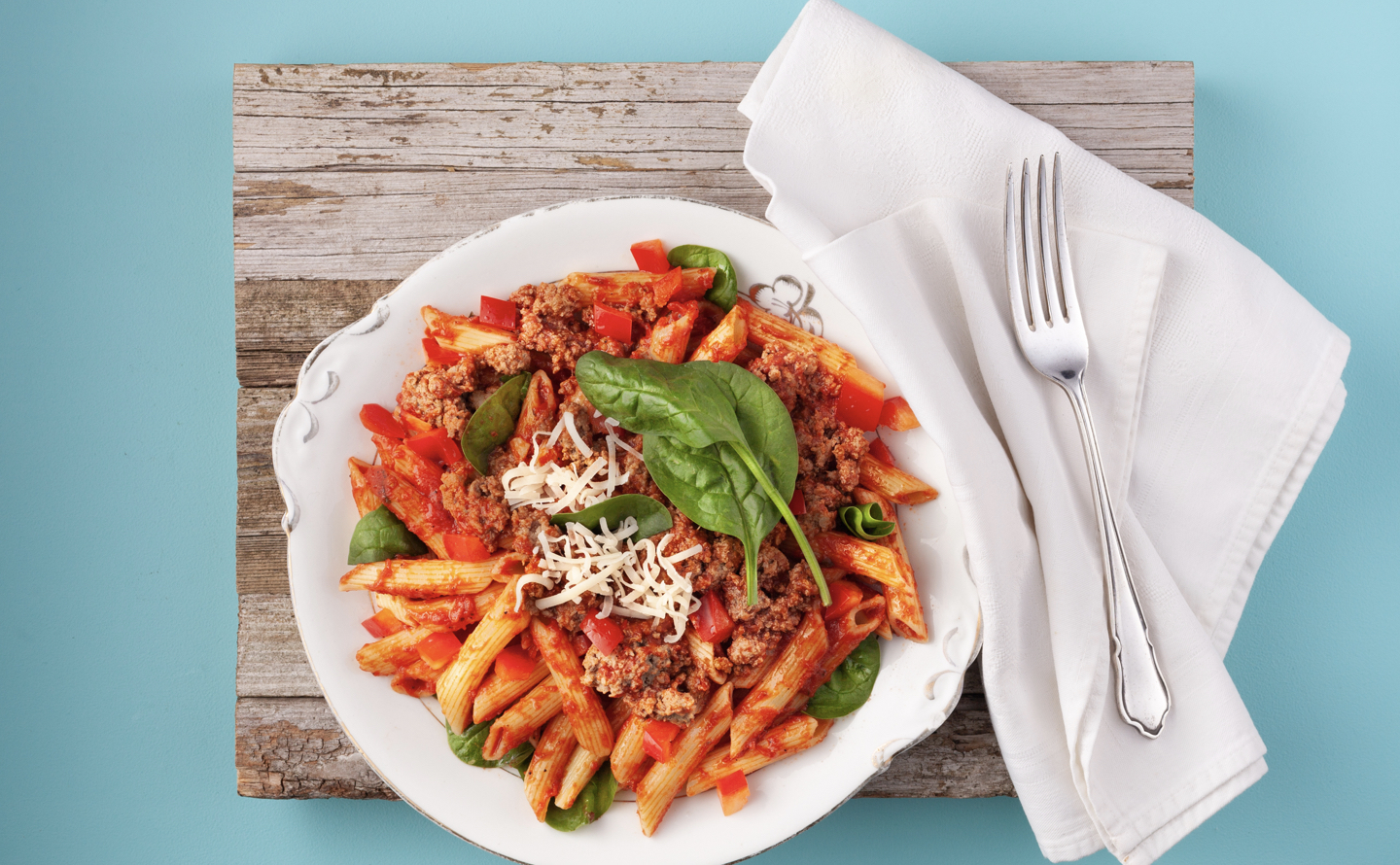 Ground Turkey Penne with Rustic Tomato Sauce