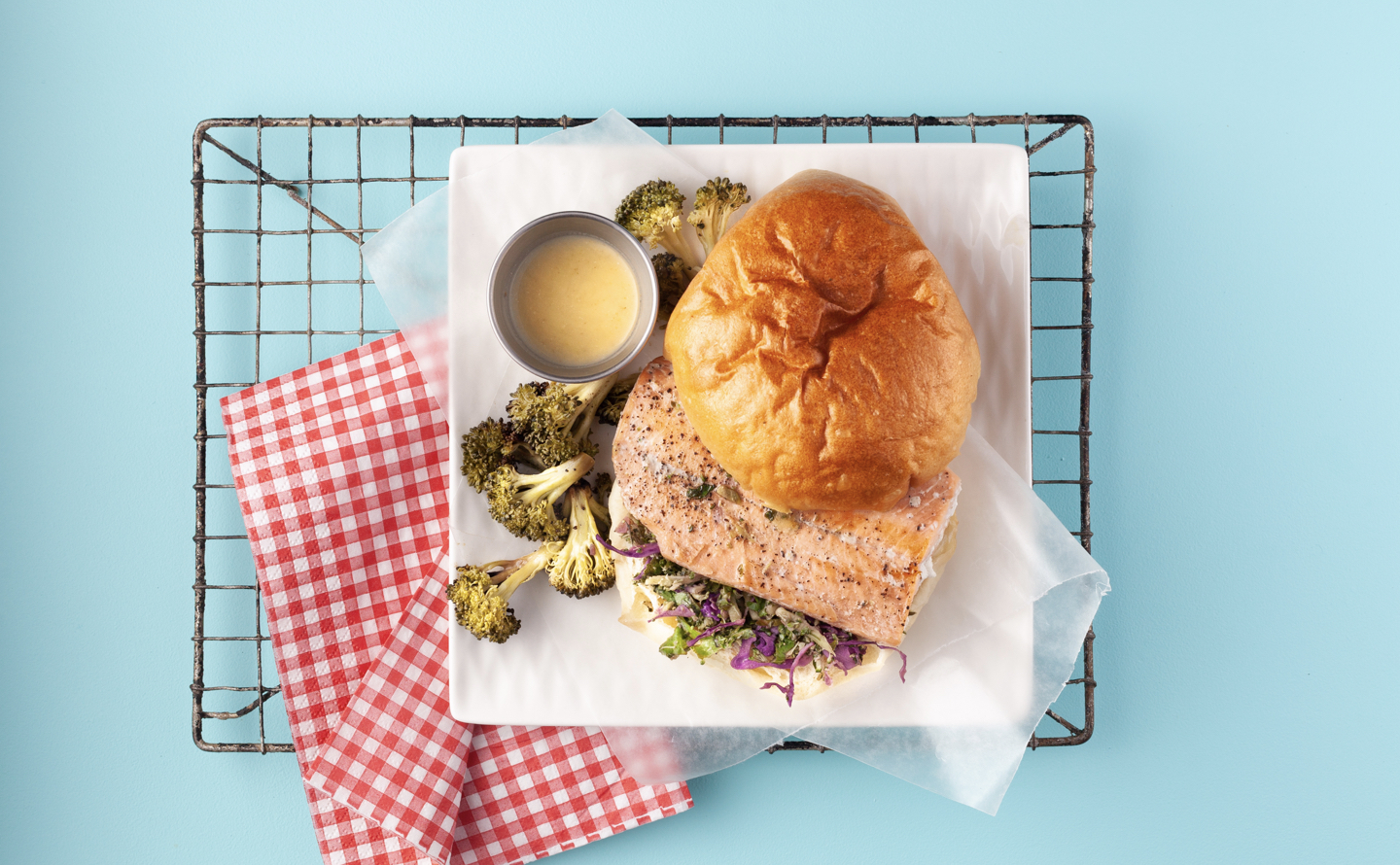 Kale Wild Salmon Burger with Broccoli