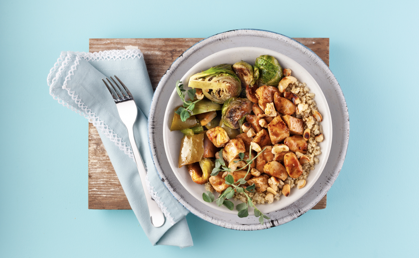 Cashew Chicken Quinoa Bake with Brussel Sprout