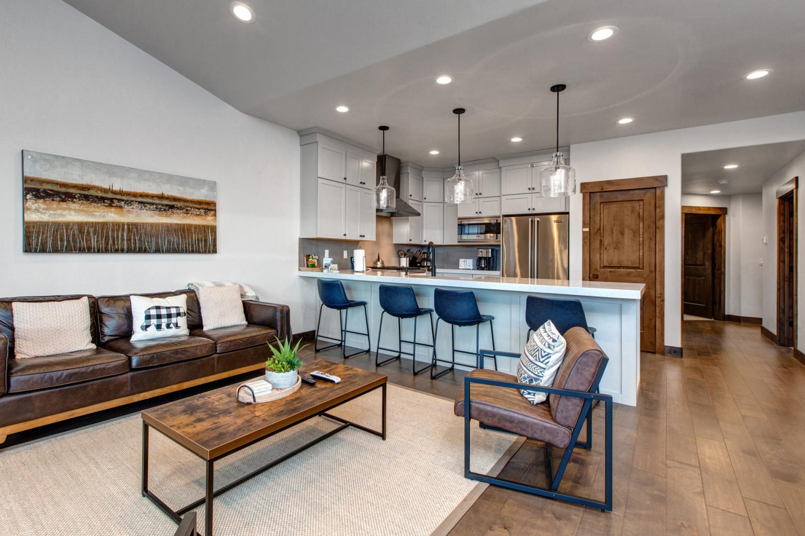 Black Rock Ridge 14494: "Cozy sofa set, sleek bar stool, and modern kitchen bar table."