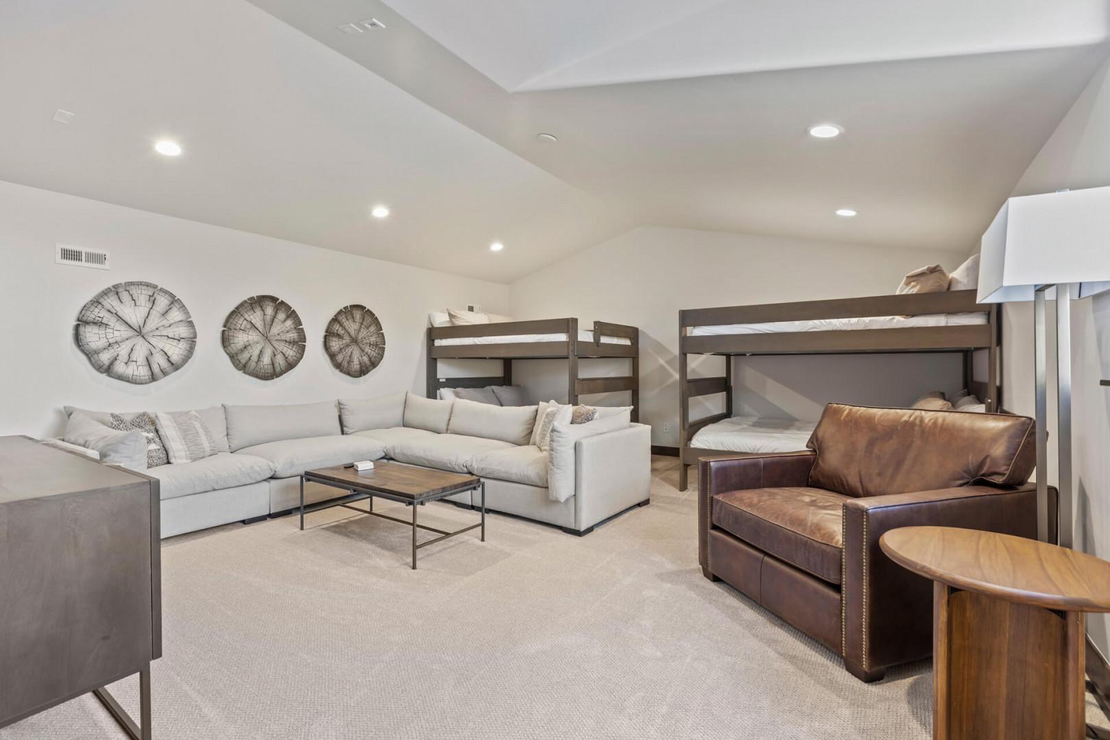 Black Rock Ridge 14488: Bunk Beds & Sofa Set: "Cozy space for lounging and sleeping, perfect for a fun sleepover."