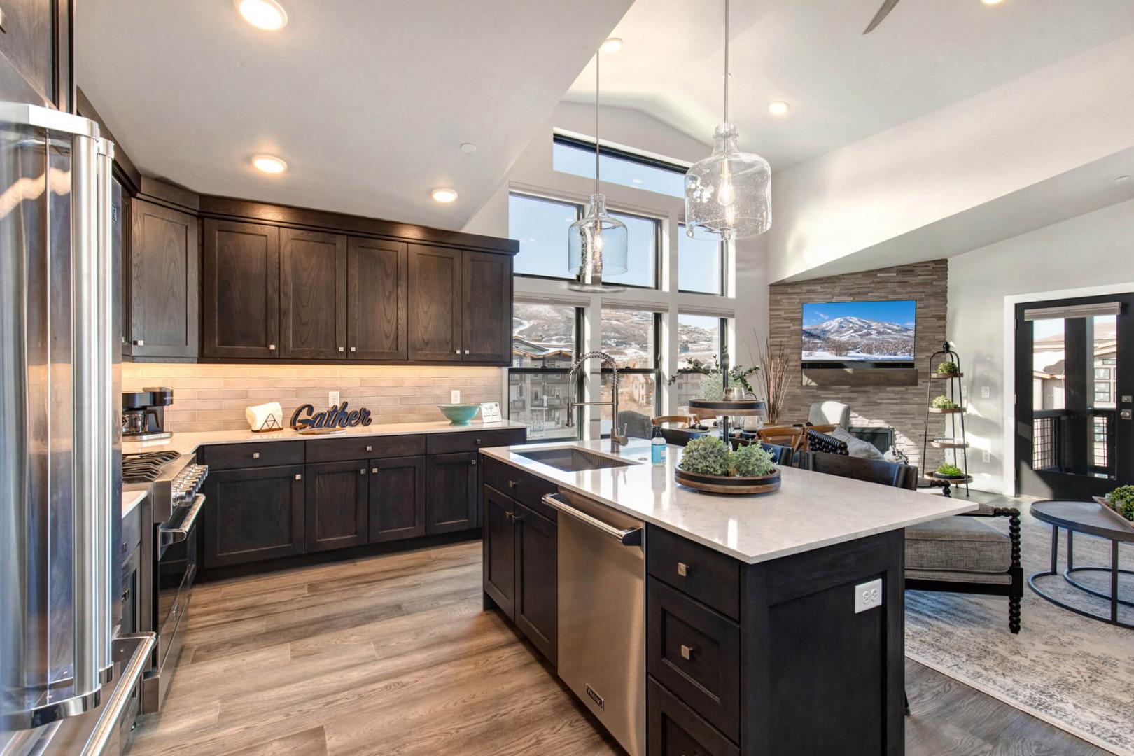 Sleek countertop with modern appliances, perfect for culinary creations.