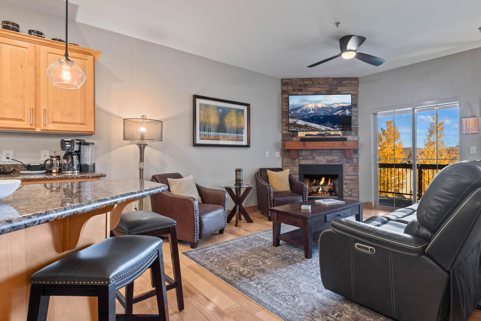 Bear Hollow Lodges 3307:  Unobstructed views off the balcony through the sliding door of the living room bring the outside in.