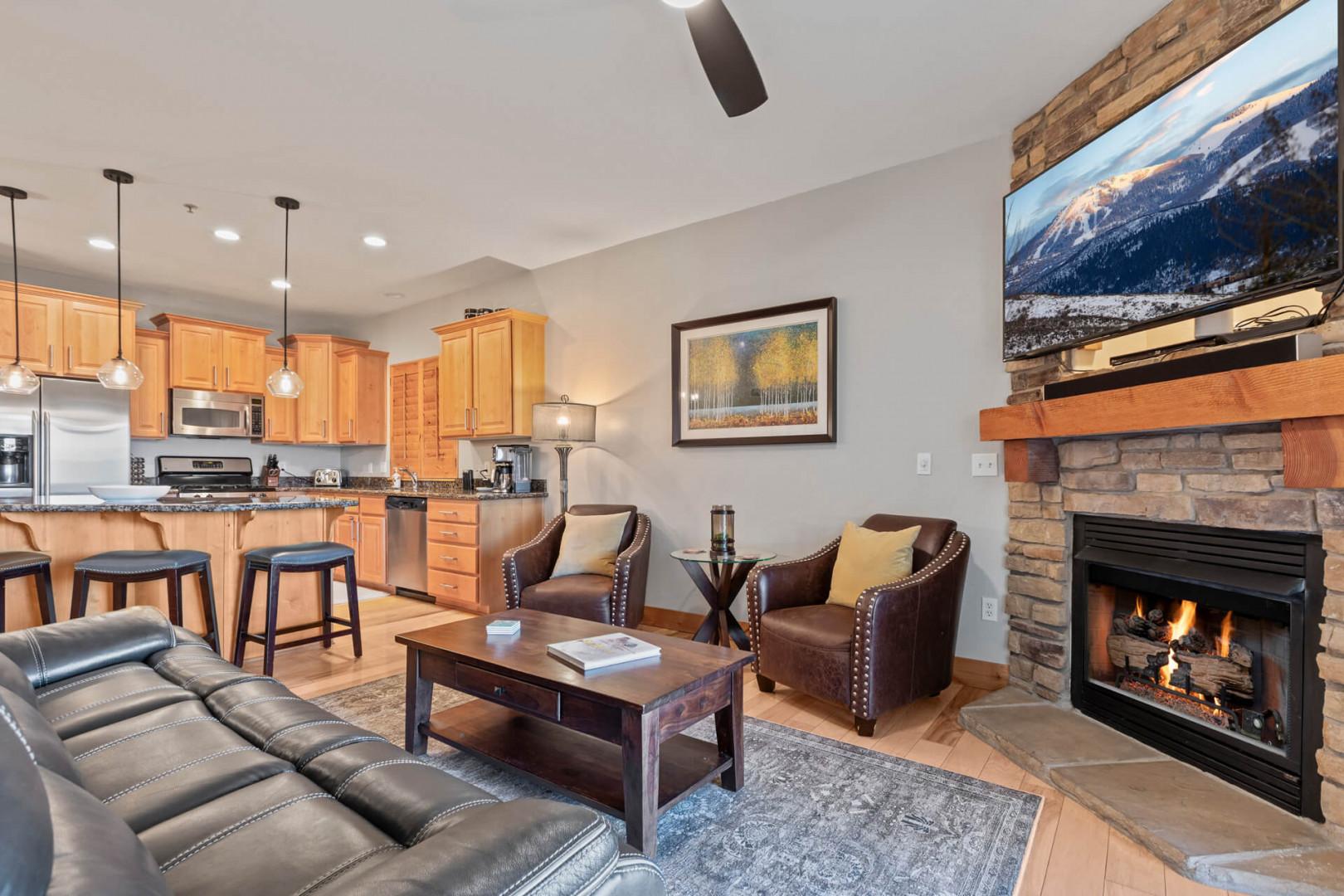 Bear Hollow Lodges 3307:  Unobstructed views off the balcony through the sliding door of the living room bring the outside in.