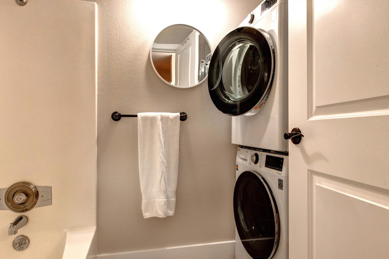 Tub shower combo, with a convenient washing machine in view