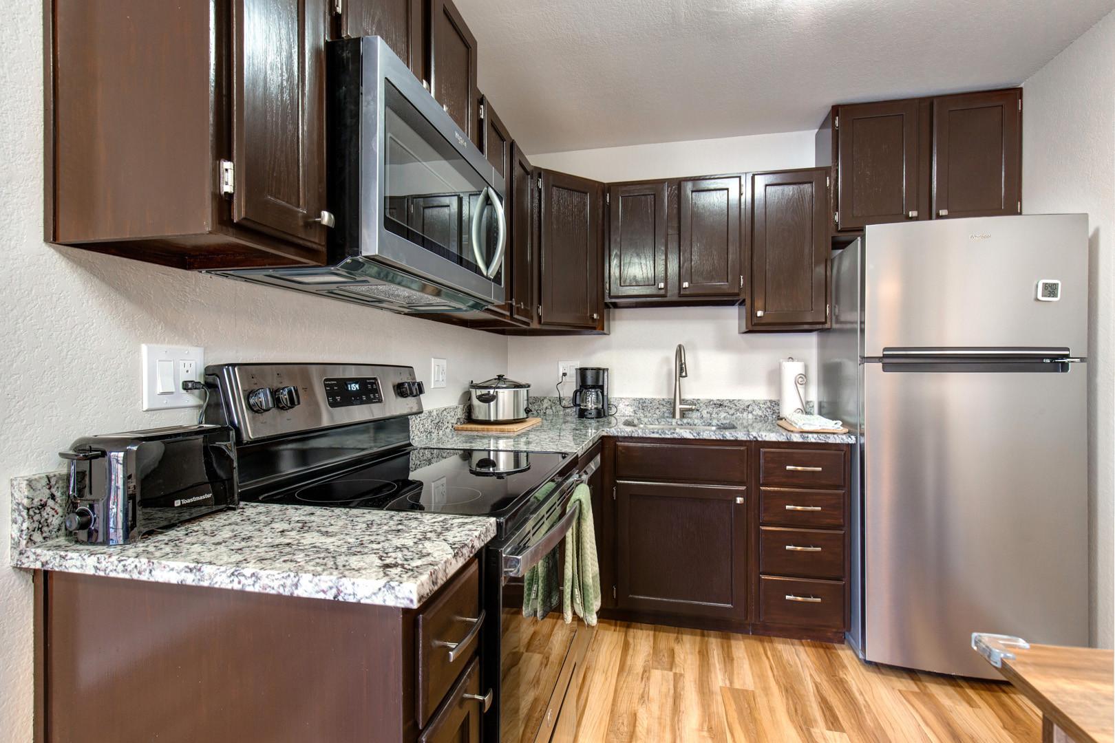 Modern appliances and sleek countertops in this culinary haven.