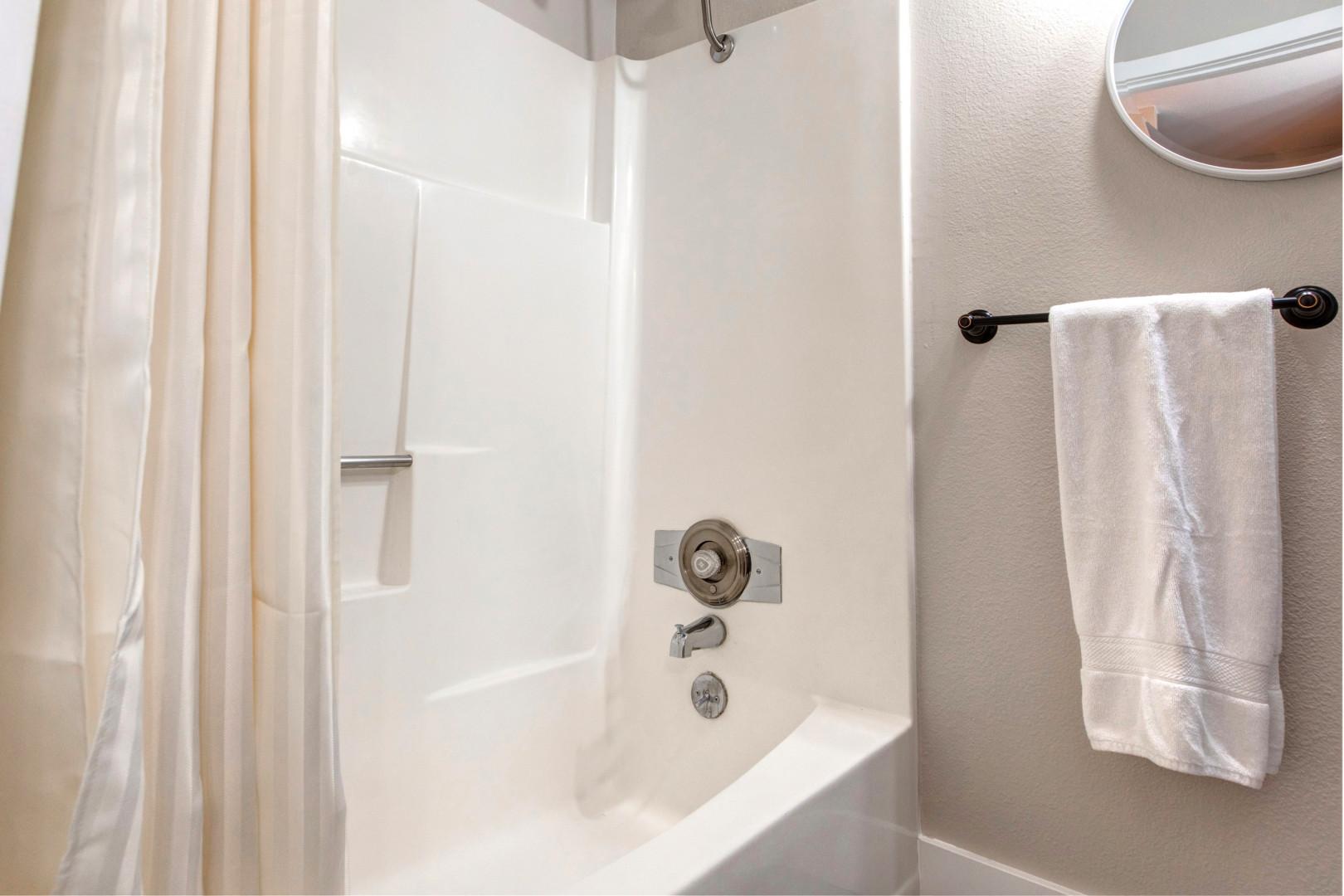 Relaxing tub shower combo for a soothing bath experience.