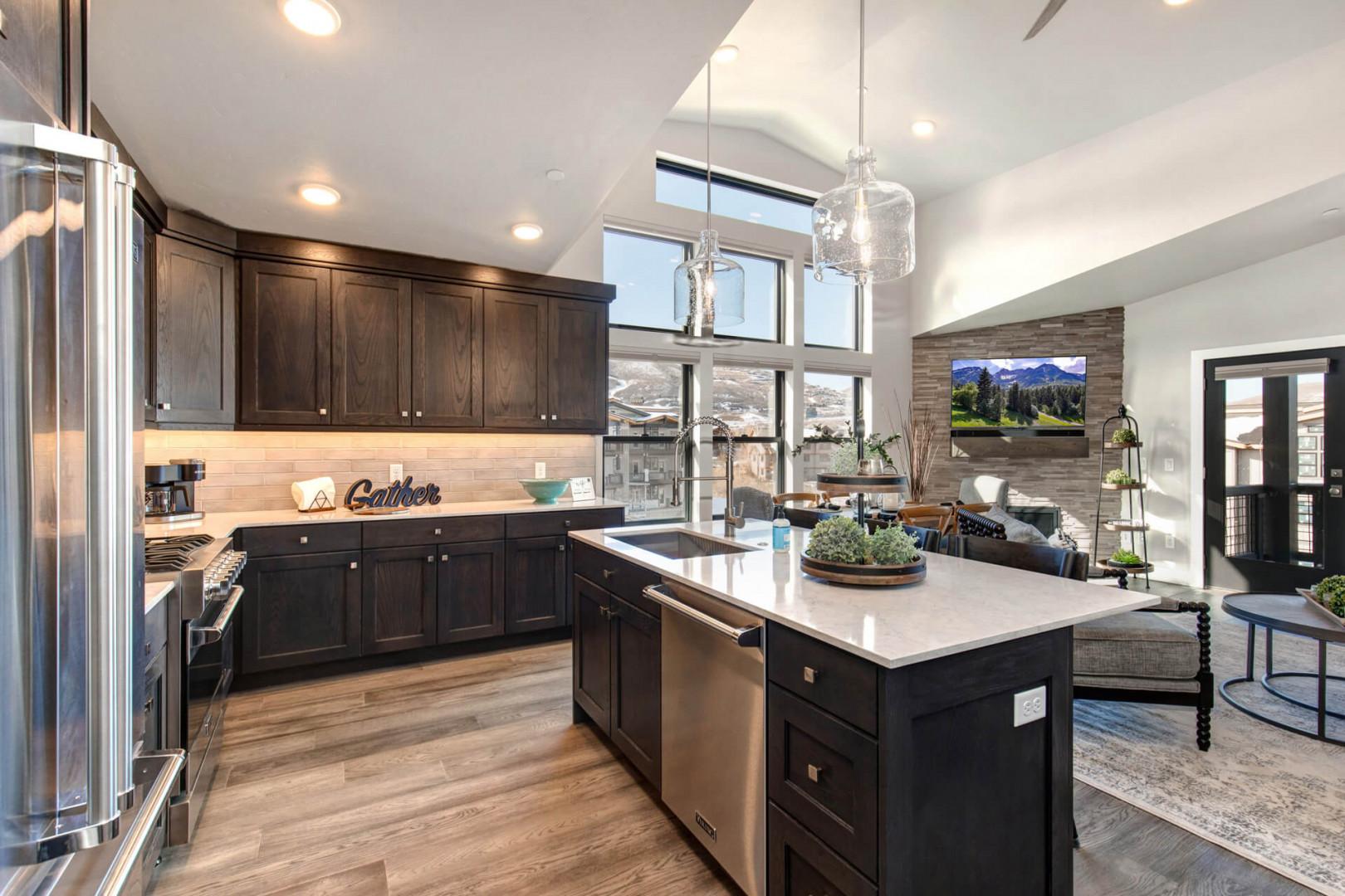 Sleek countertop with modern appliances, perfect for culinary creations.