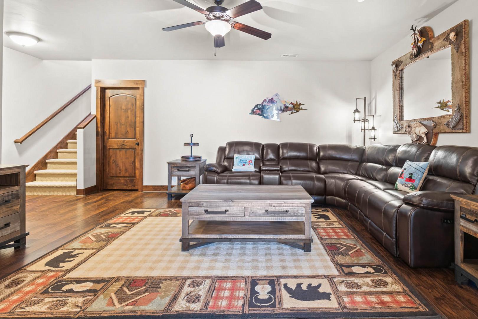 Sink into this spacious sectional sofa where rustic charm meets modern comfort—your perfect retreat for movie nights and family gatherings.