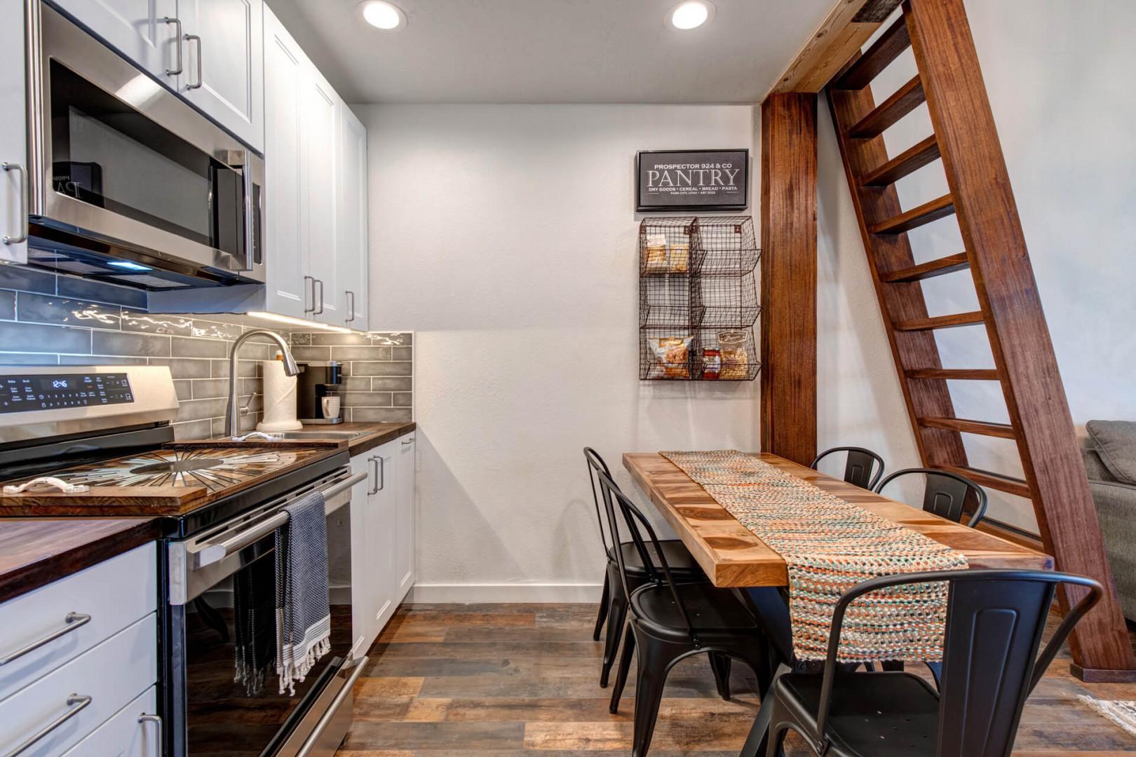 Inviting dining table in a cozy kitchen setting.