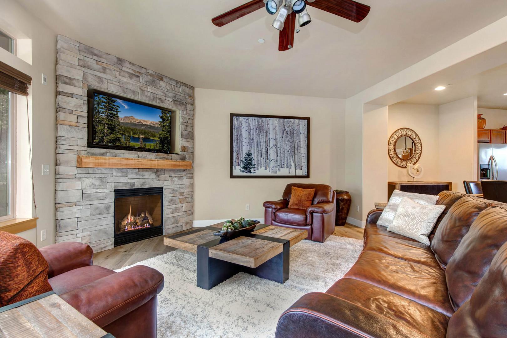 Bear Hollow Village 5610: Cozy living room with a warm gas fireplace and comfortable sofa