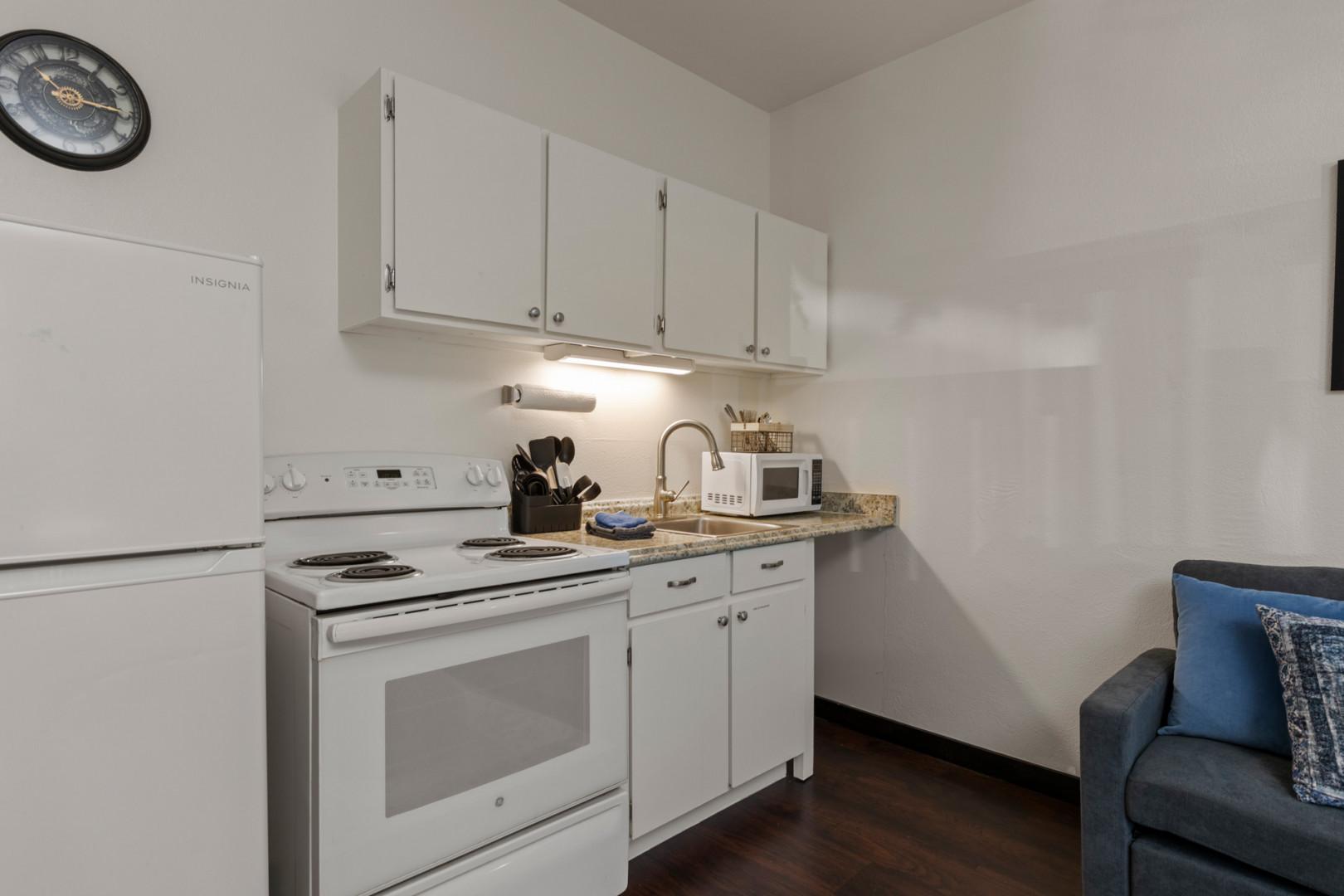 Modern appliances and ample storage in sleek kitchen design.