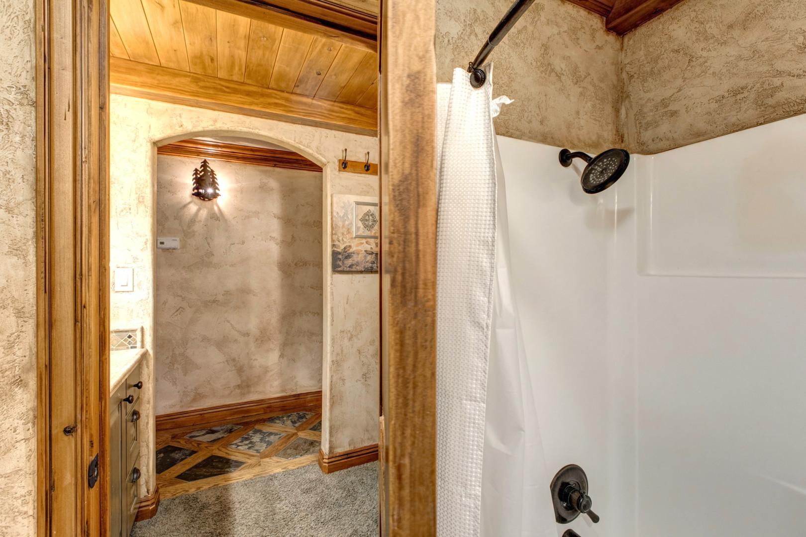 Relaxing soak awaits in this convenient tub shower combo.