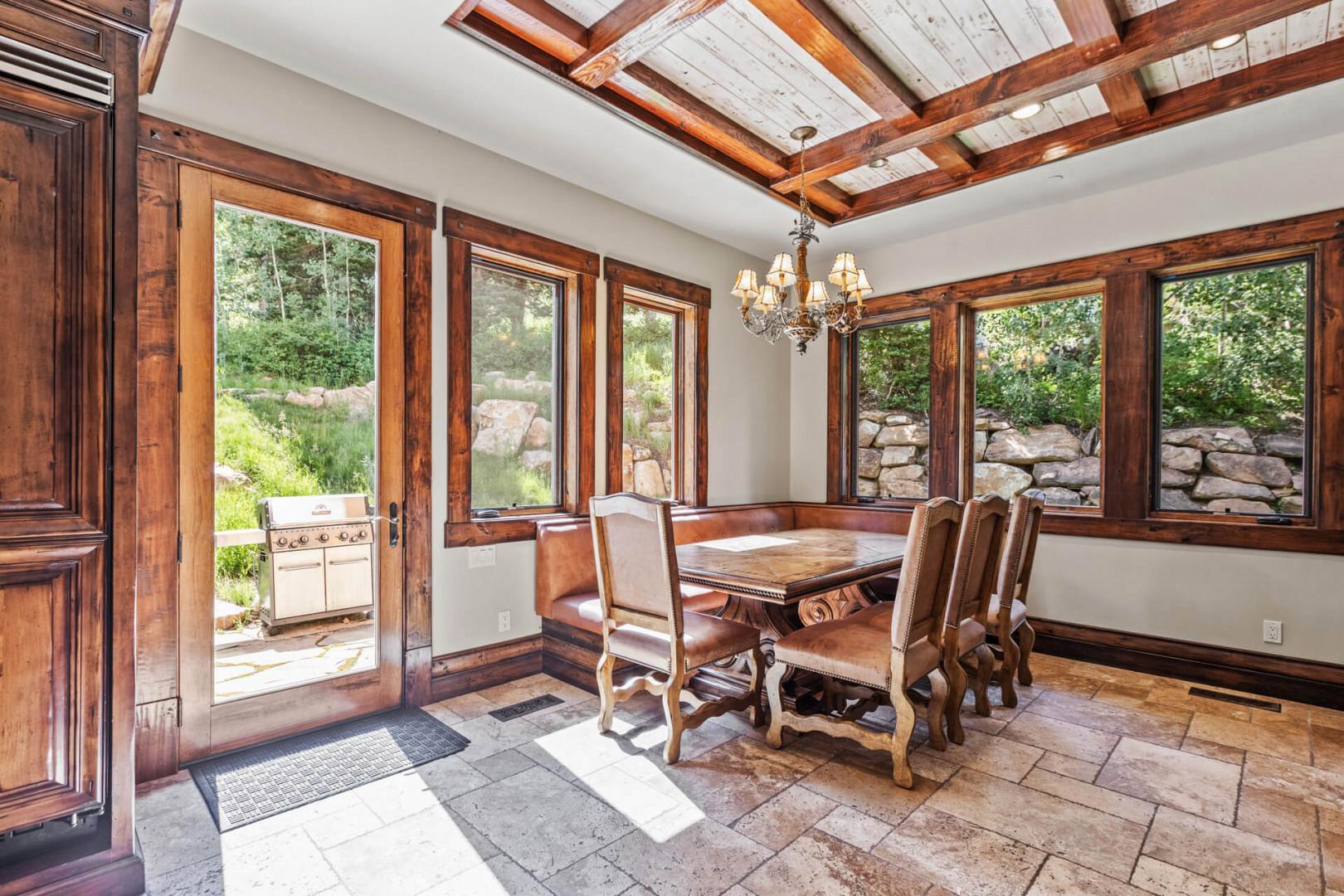 Gorgeous wooden table surrounded by cozy chairs in a stylish setting.