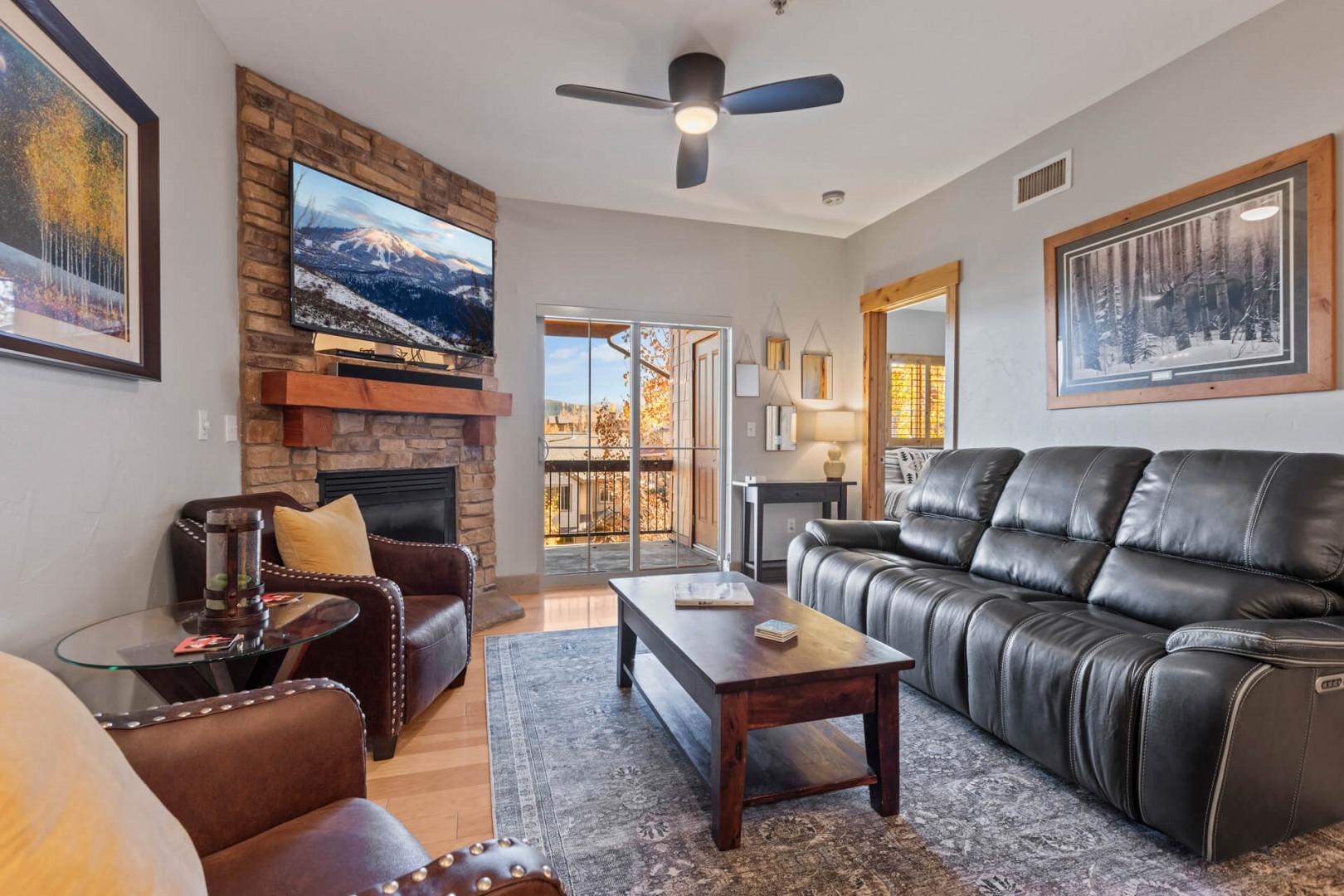 Bear Hollow Lodges 3307:  Unobstructed views off the balcony through the sliding door of the living room bring the outside in.