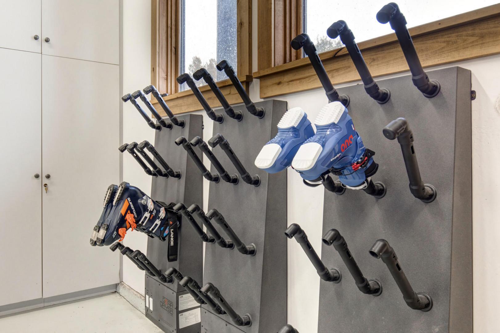 Organized shoe ski racks for your mountain adventures.