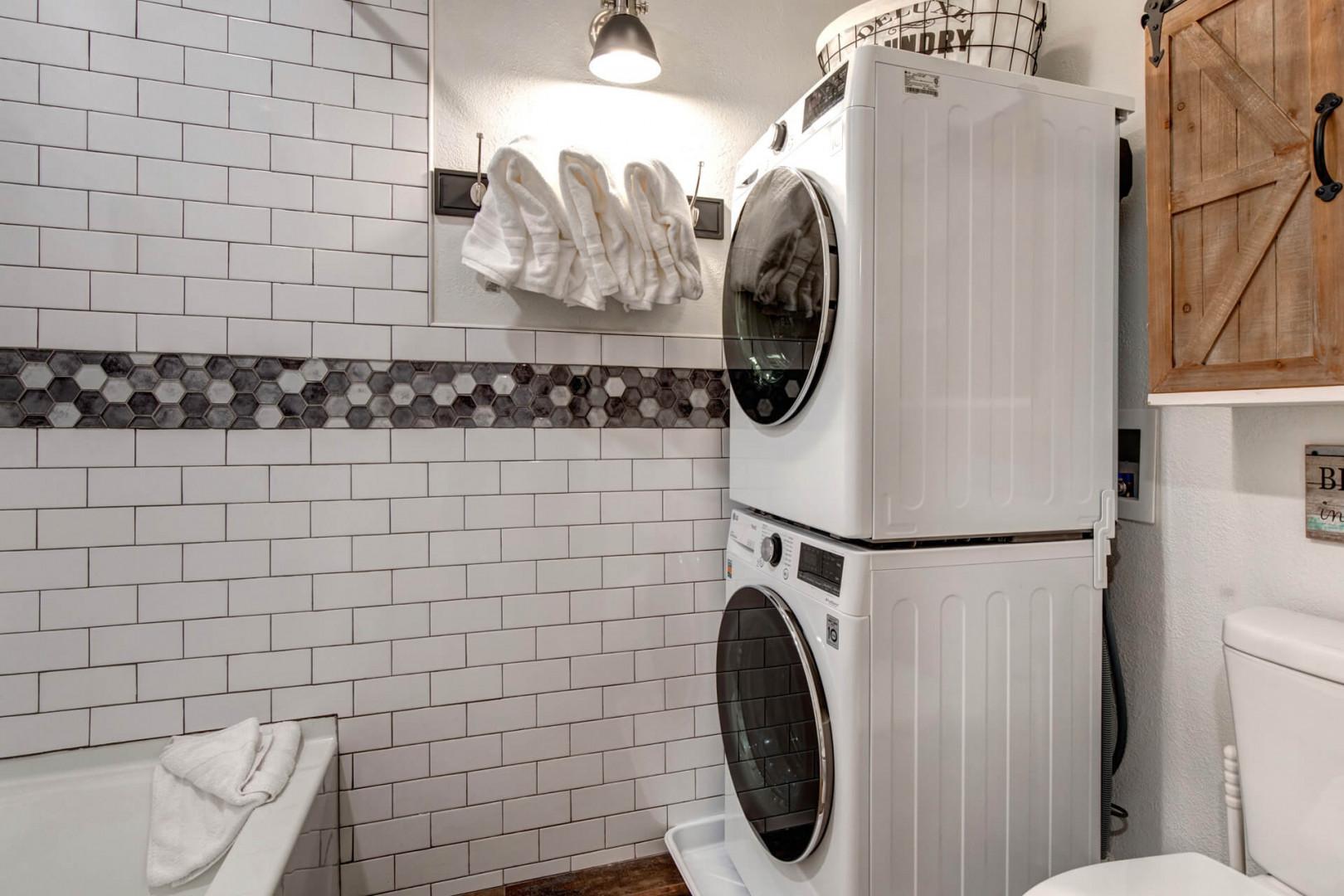 Convenient washing machine for clean clothes during your stay.