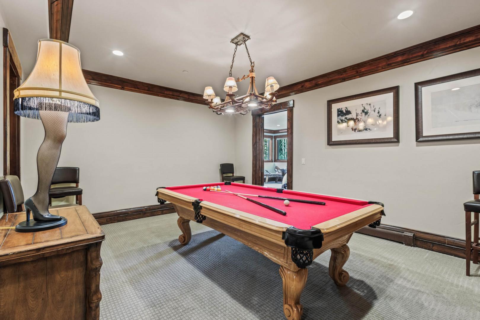 Pool Table "Entertainment corner with a sleek pool table for fun gatherings."